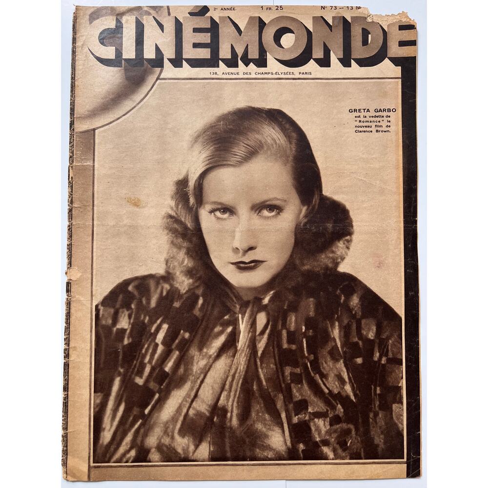 RARE 1929 French Greta Garbo Magazine Cinemonde Ninotchka Grand Hotel, Hollywood